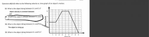 What is the object' velocity between 0 s and 2 s