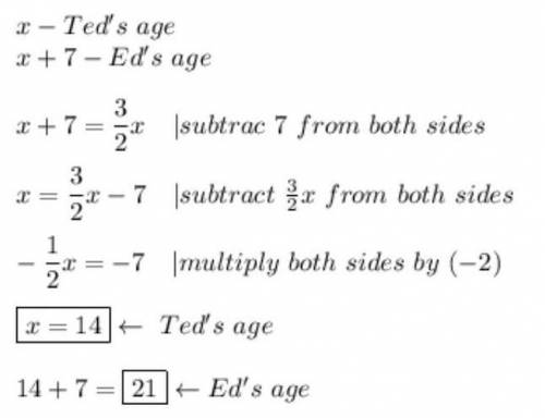 Ed is 7 years older than ted. Ed is also 3/2 times teds age. How old are ed and ted
