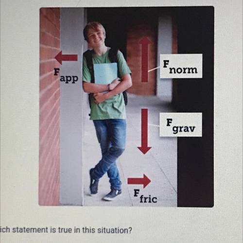F

norm
app
F
grav
F
fric
Which statement is true in this situation?
A. The size of Ffric is the s