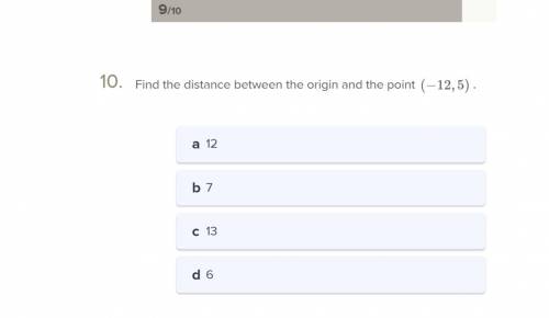 What is the distance between the origin and end point? (-12,5) multi choice question