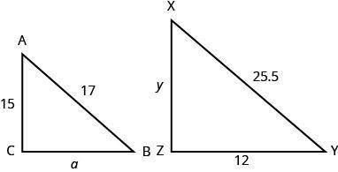 PLEASE HELP! Determine the missing lengths on the similar triangles.
a and y