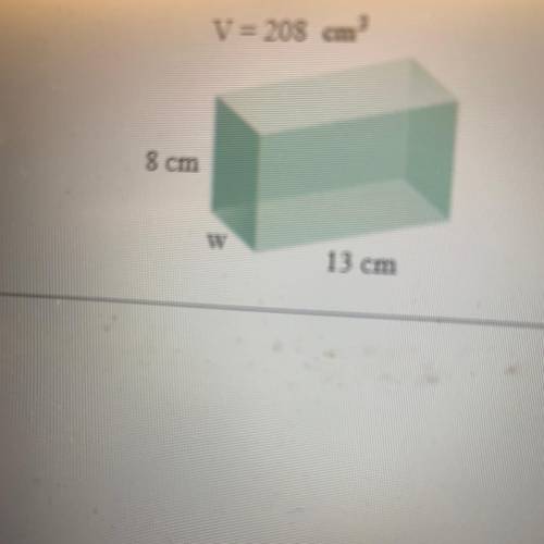 Find the unknown side (w) of the rectangular solid. Please help..