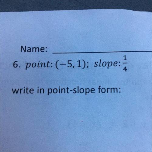 Point:(-5,1); slope: -
4
write in point-slope form: