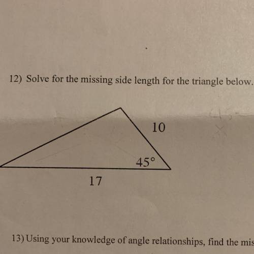 Solve for the missing side length for the triangle below