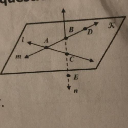 Name the intersection of line n and
plane K.