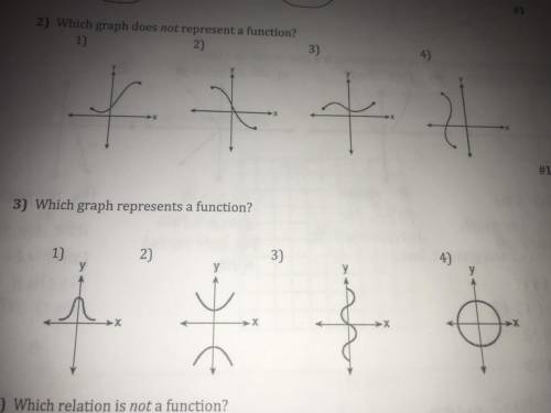 2)Which graph does not represent a function 
3) which graph represents a function 
Please