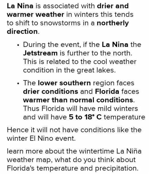 . Based on the wintertime La Niña weather map, what do you think Florida's temperature and precipita
