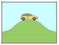 Study the following image of the moving car.

At the top of the hill, the car’s potential energy i