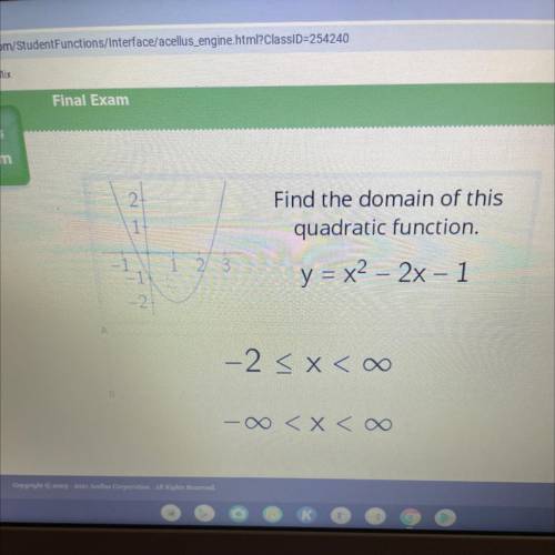 Find the domain of this
quadratic function.
y = x2 – 2x-1
-2
-0
No links plz!