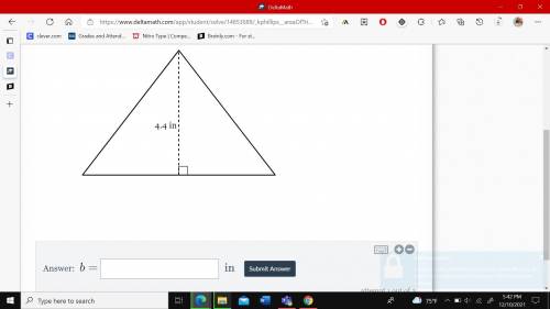 The area of the triangle below is 14.96 square inches. 
What is the length of the base?