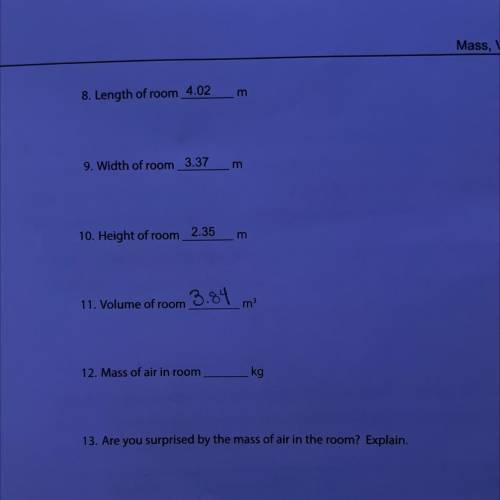What is the mass of air in room