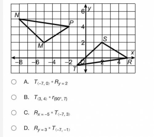 PLEASE HELP ME WITH GEOMETRY
What composition of rigid motions maps STR to MNP?