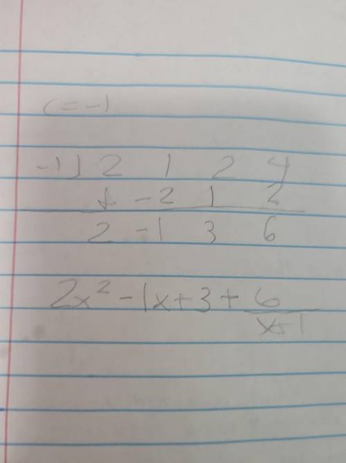 2x^3+x^2-2x+4;x+1 (polynomial division) please help