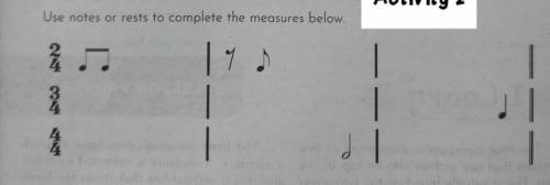 Use notes or rests to complete the measures below