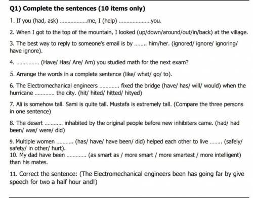 Complete the sentences (10 items only)please help me immediatly