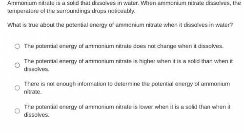 ammonium is a solid dissolves in water. When ammonium nitrite dissolves, the temperature of the sur