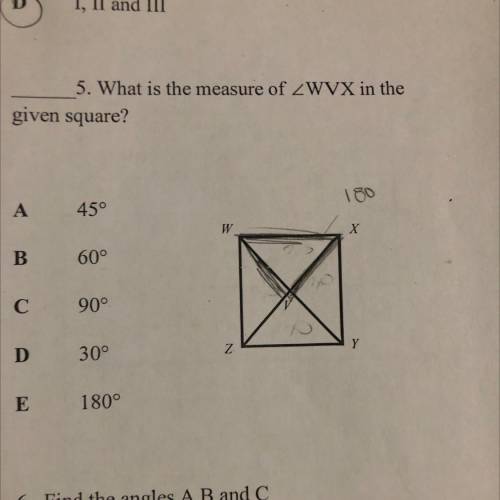 5. What is the measure of Angle WVX in the given square?