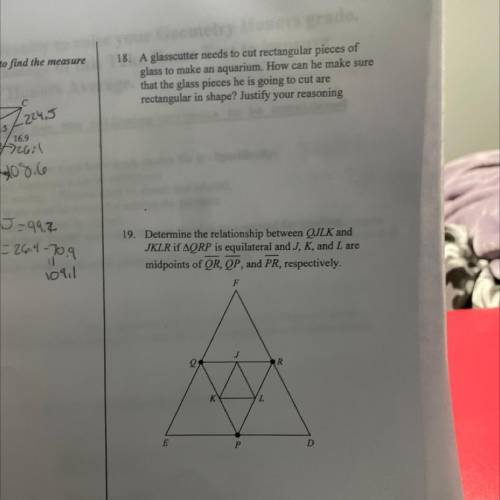 19. Determine the relationship between QJLK and

JKLR if AQRP is equilateral and J, K, and L are
m