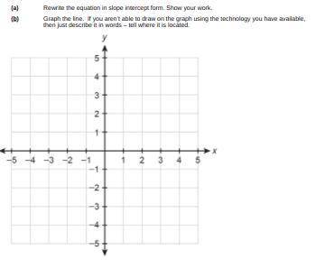 Rewrite the equation in slope intercept form. Show your work.

Graph the line. If you aren’t able