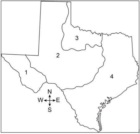 Which region of Texas is known for its mountains? 
A) 1
B) 2 
C) 3 
D) 4