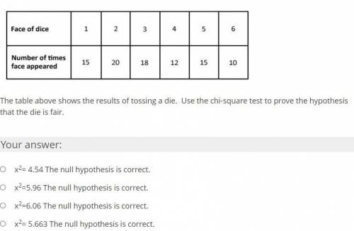 The table above shows the results of tossing a die. Use the chi-square test to prove the hypothesis