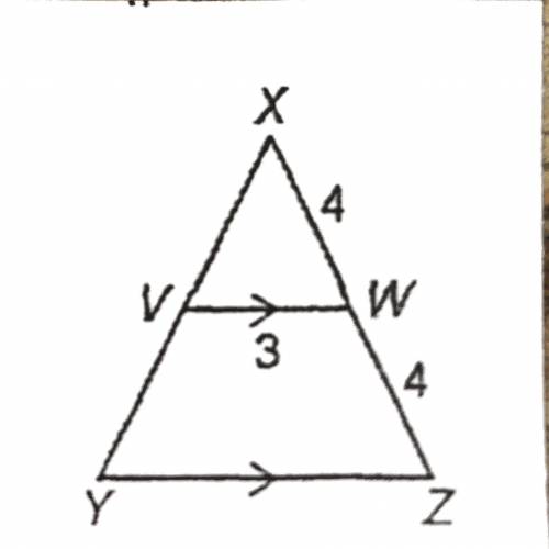 Show that the two triangles below are similar if VW || YZ. Then find YZ.