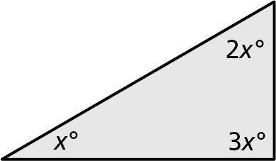The measure of the angle labeled x° is

°. The measure of the angle labeled 2x° is 
°. The measure