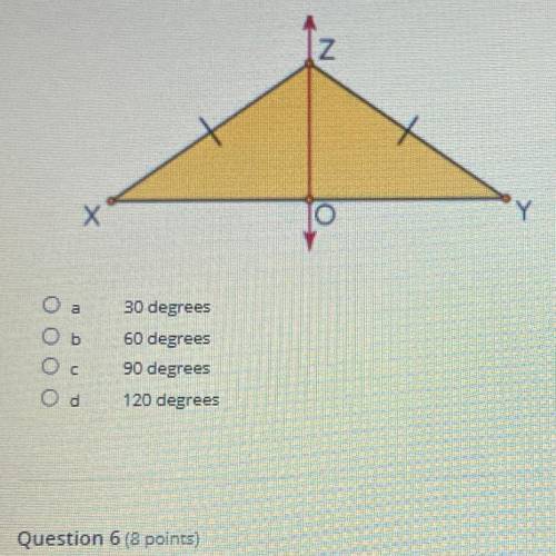 What is the angle measurment of angle zox, if line segment zo is a perpendicular bisector?