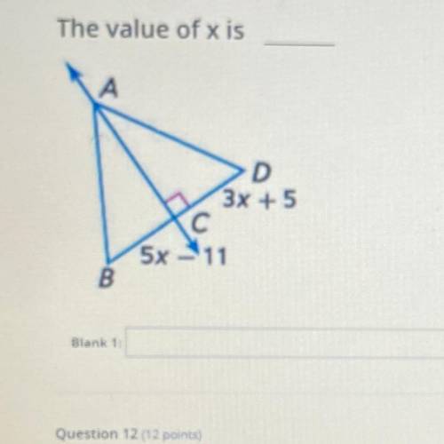 Fill in the blank. In the figure below, CA is the perpendicular bisector

of AC . Find the value o