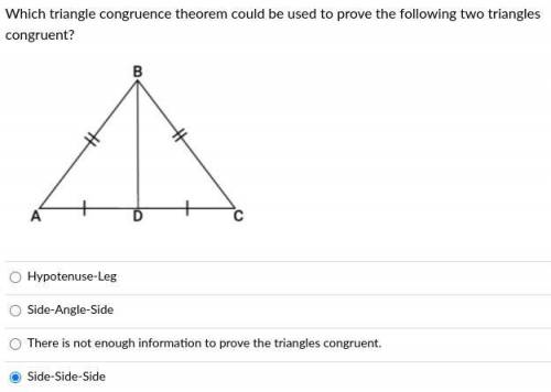 Which triangle congruence theorem could be used to prove the following two triangles congruent?