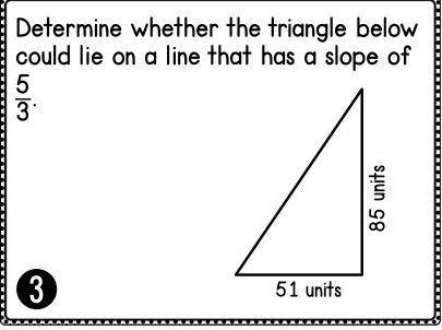 Slope and rate of change task card: Determine whether the triangle below could lie on a line that h