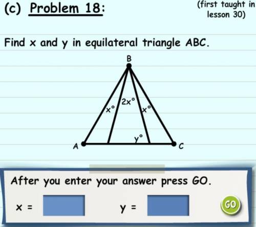 Please help me solve for x and y in this equilateral triangle