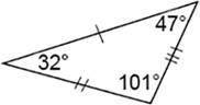 Classify the triangle by its sides and angles.

Question 16 options:
A) 
Acute scalene triangle
B
