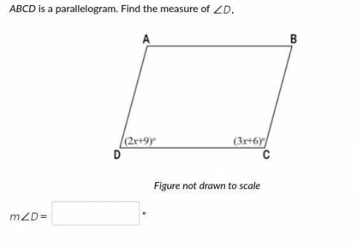ABCD is a parallelogram. Find the measure of ∠D.