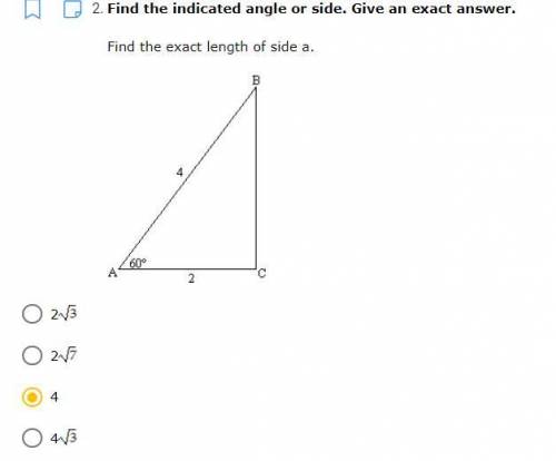 Find the indicated angle or side. Give an exact answer.
Find the exact length of side a.