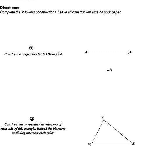 1. Construct a perpendicular to t through A

2. Construct a perpendicular bisectors of each side o