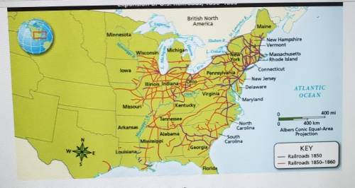 This map shows that in the mid-1800s, railroads were — , A. expanding far beyond the Mississippi Ri