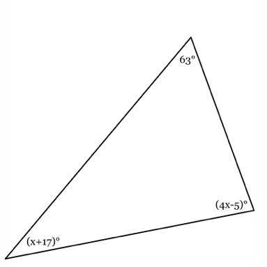 The measures of the angles of a triangle are shown in the figure below. Find the measure of the lar