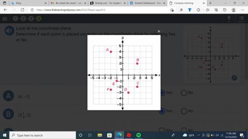 Someone help me

Look at the coordinate plane.
Determine if each point is placed correctly on the