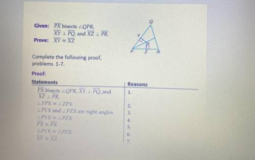 Complete the following proof, problems 1-7