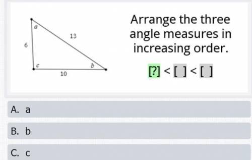 Arrange the three angle measures in increasing order