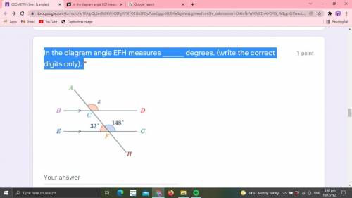 In the diagram angle EFH measures ______ degrees. (write the correct digits only).