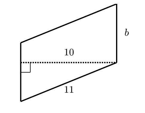 The parallelogram shown below has an area of 60² 
Find the missing base.
b = ___ units?