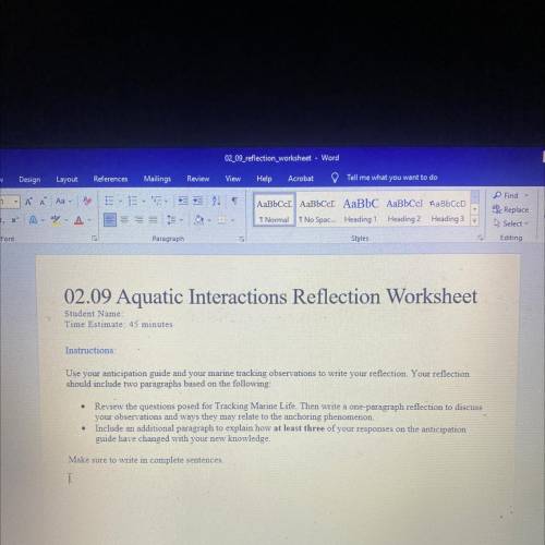 02.09 Aquatic Interactions Reflection Worksheet

Student Name:
Time Estimate: 45 minutes
Instructi