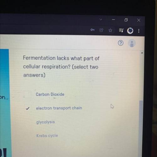 Fermentation lacks what part of
cellular respiration? (select two
answers)
PLSS HELPPP