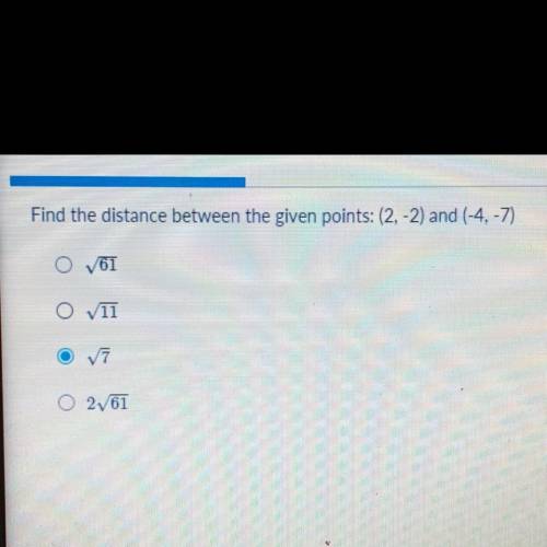 Find the distance between the given points: (2,-2) and (-4,-7)