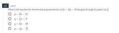 What is the equation for the line that is perpendicular to 4x + 2y = 9 that goes through the point