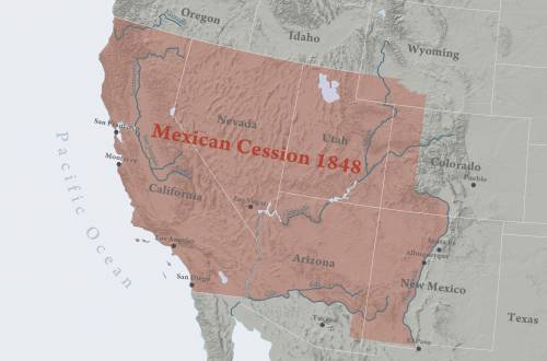 The Mexican Cession

This map shows the
o Mexican Cession.
O Missouri Compromise Line.
o Kansas-Neb