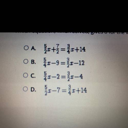 I need this ASAP please!!!

Select the correct answer.
Which equation, when solved, 
gives 8 for t