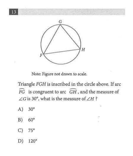 Help, please !!

triangle FGH is inscribed in the circle above. If FG is congruent to GH and the m